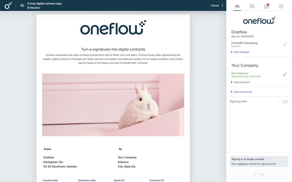Oneflow sales dahsboard