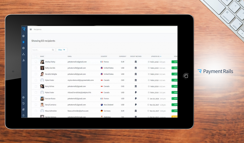 Payment Rails dashboard