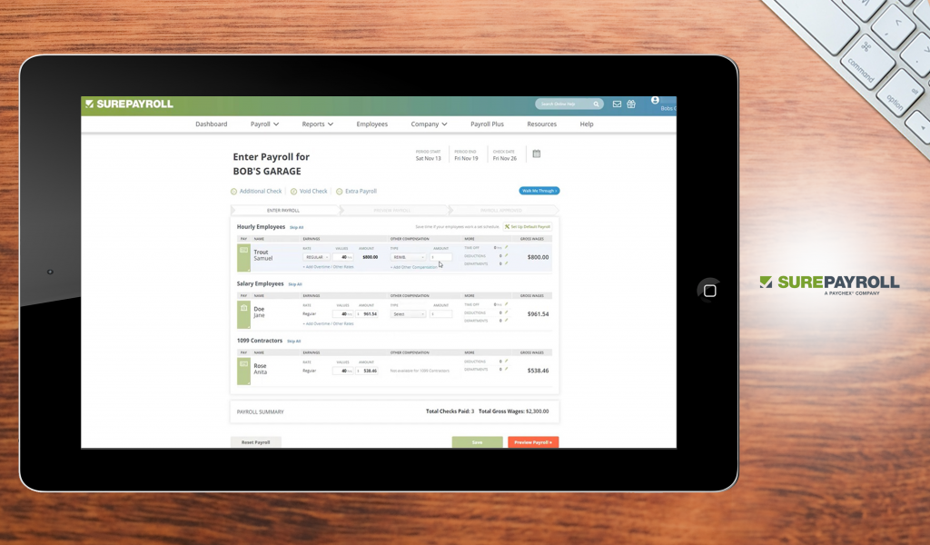 Surepayroll dashboard