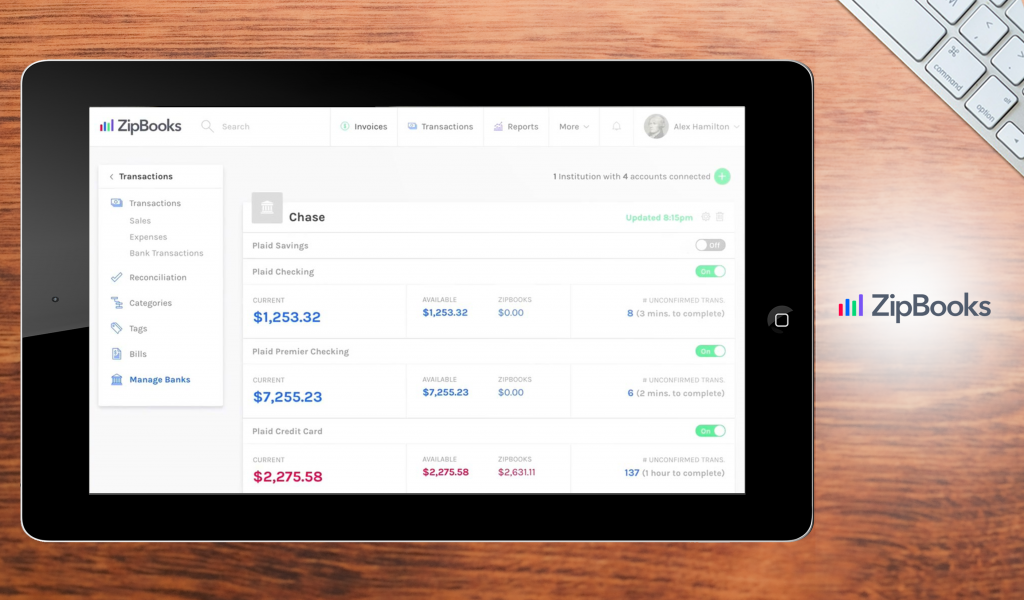 ZipBooks dashboard