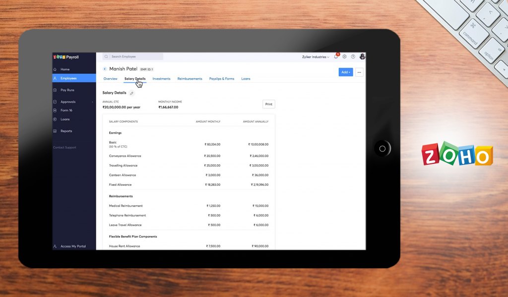 zoho payroll dashboard