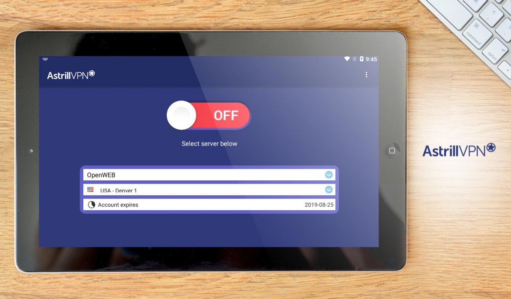 Astrill VPN dashboard