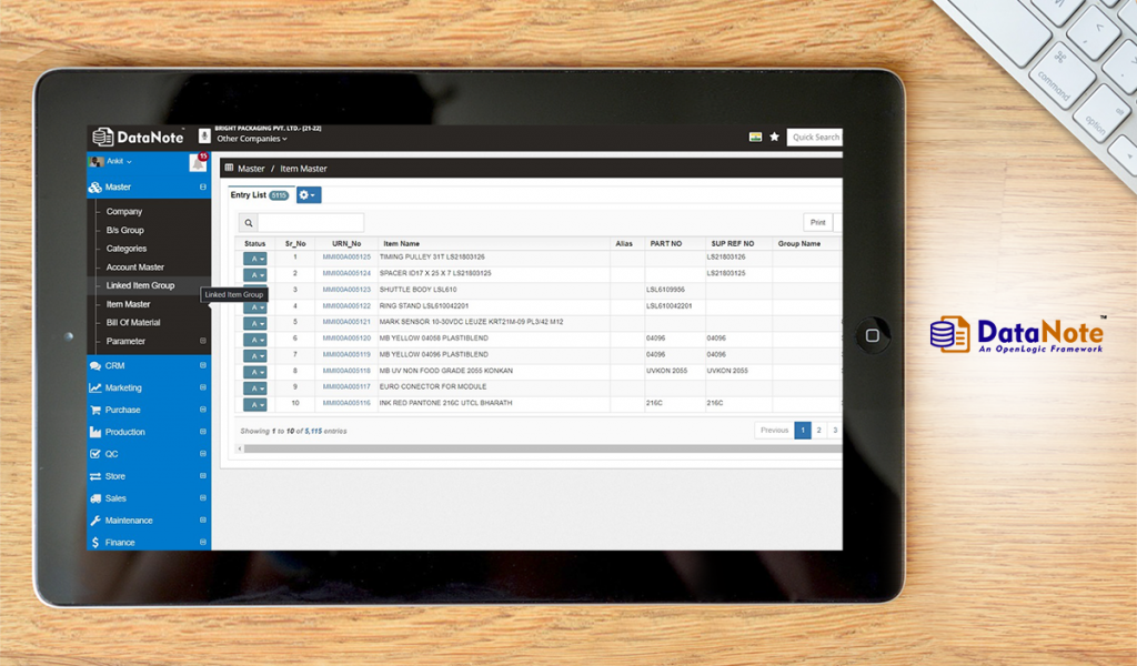 Datanote dashboard