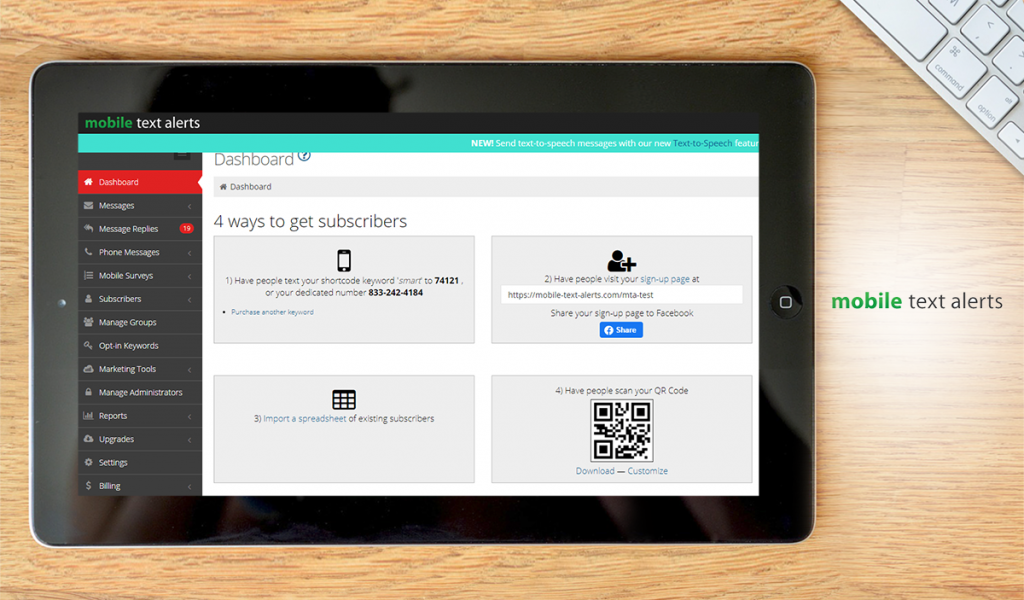 Mobile Text Alerts dashboard-1