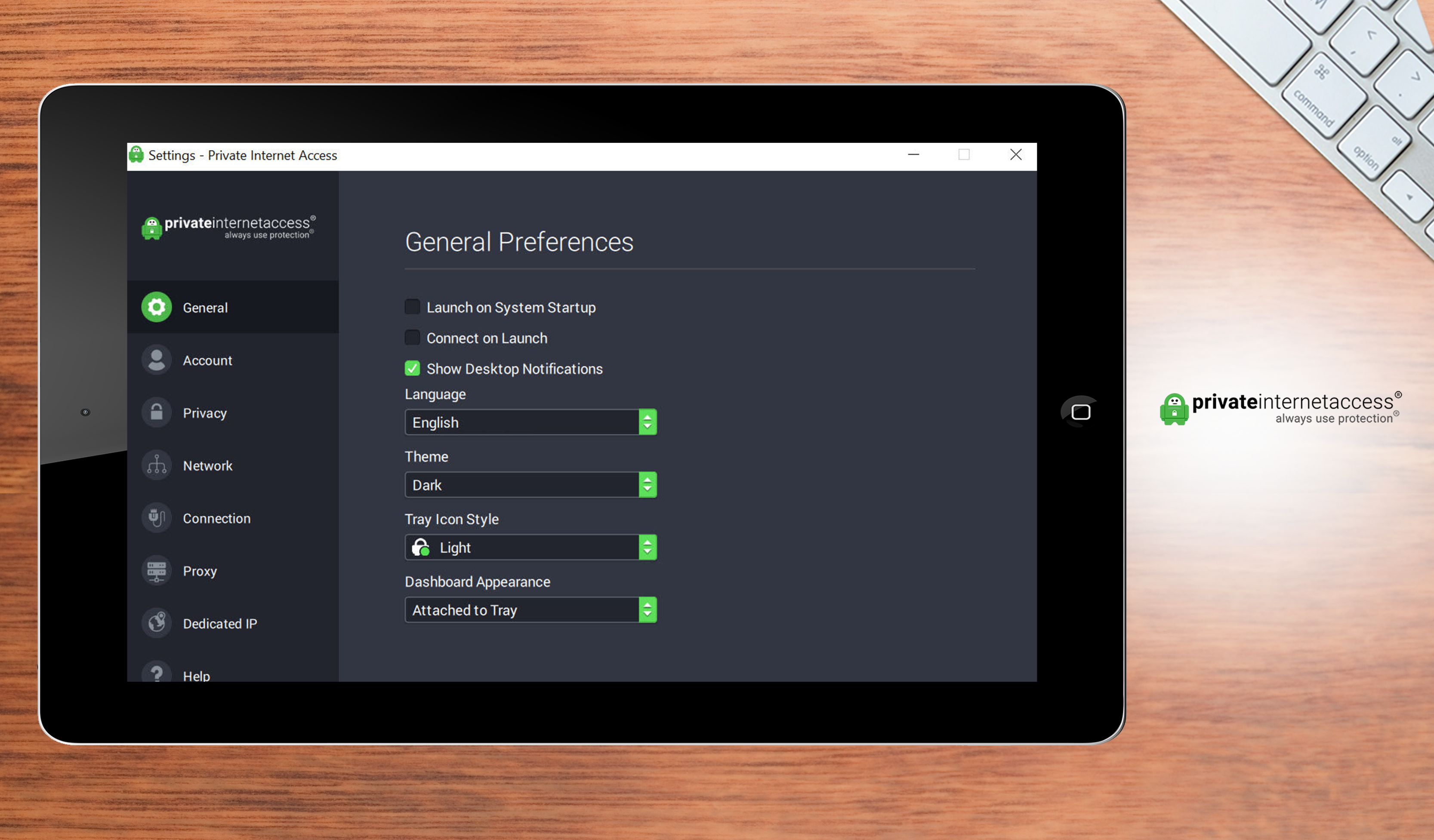 PrivateInternetAccess dashboard