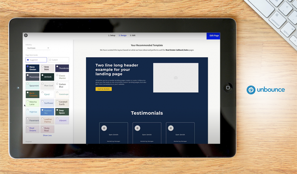 Unbounce dashboard