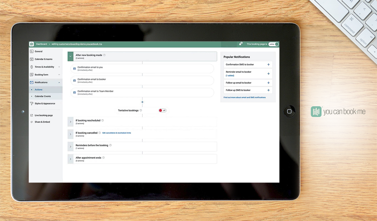YouCanBookme dashboard