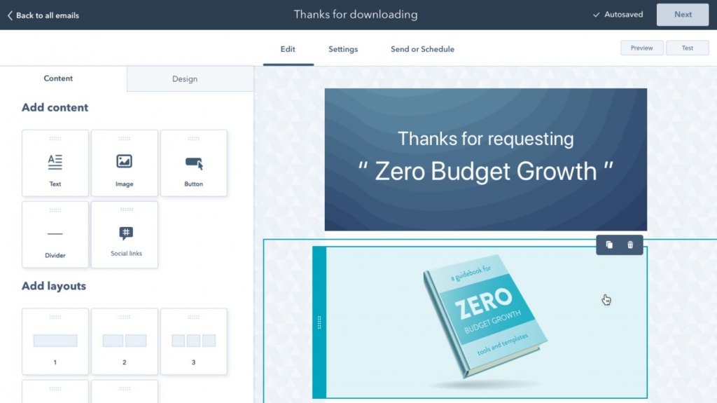 Email editor dashboard, MailChimp