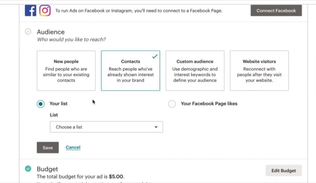 MailChimp channels integration dashboard