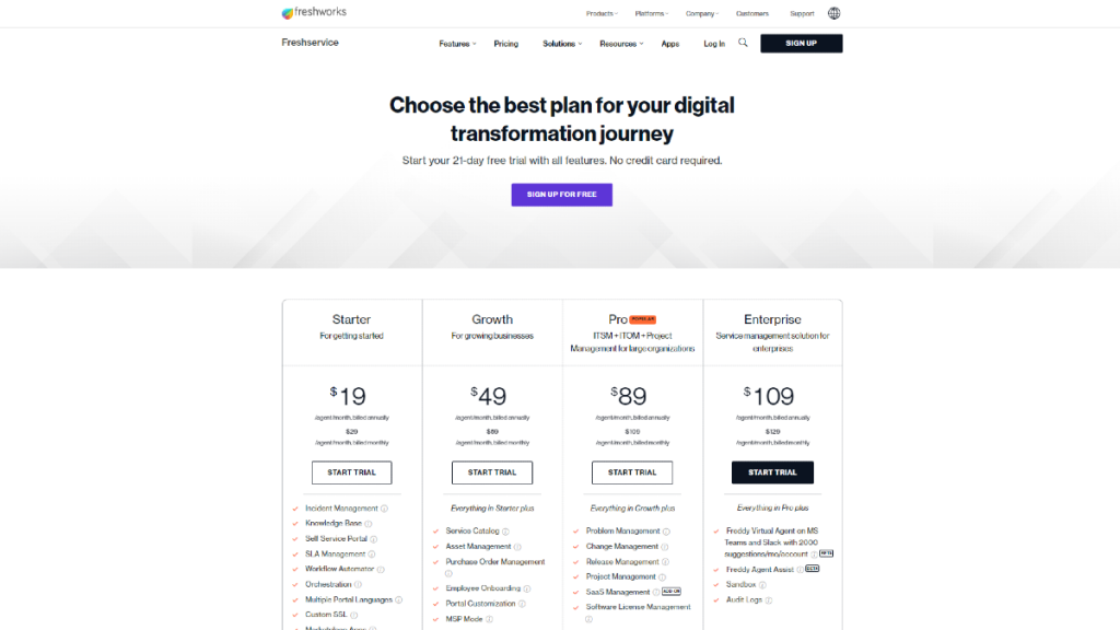freshservice pricing