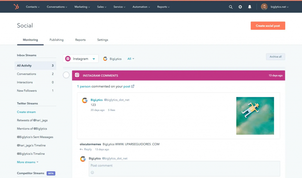Hubspot Marketing Social Inbox