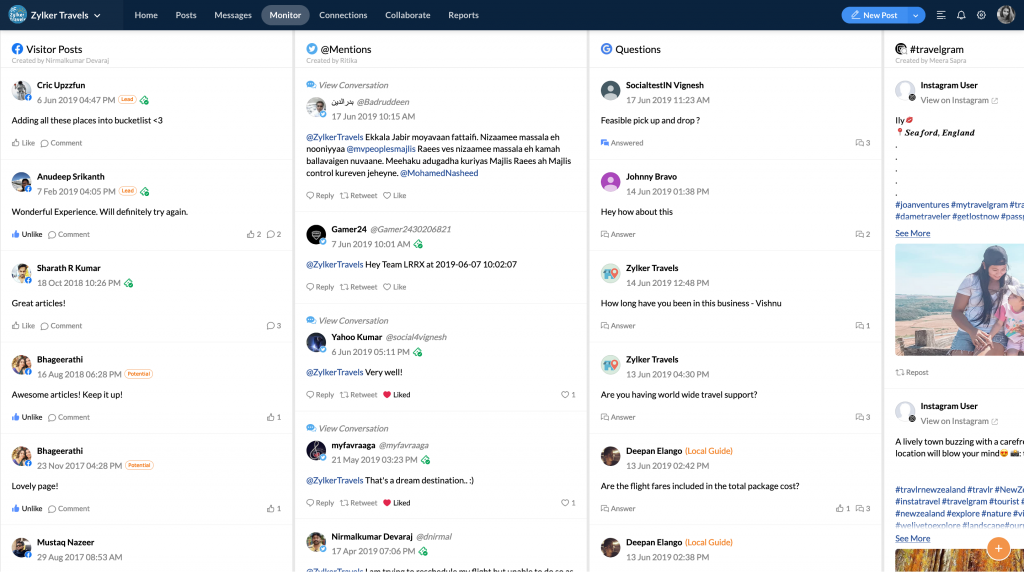 Zoho Social dashboard