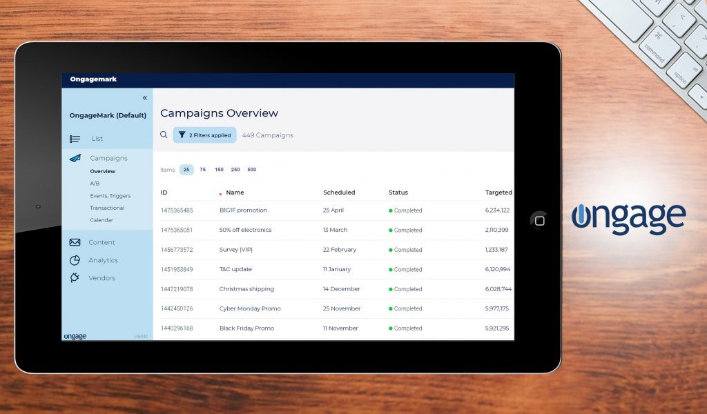 Ongage dashboard