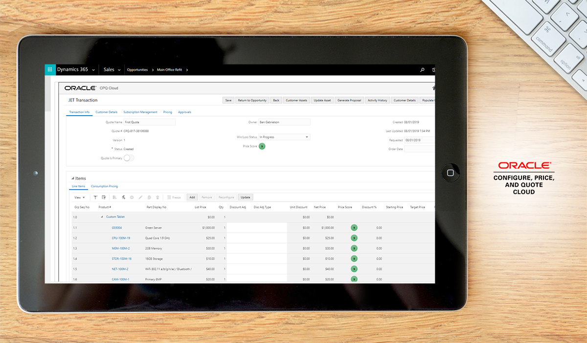 Oracle CPQ Cloud dashboard
