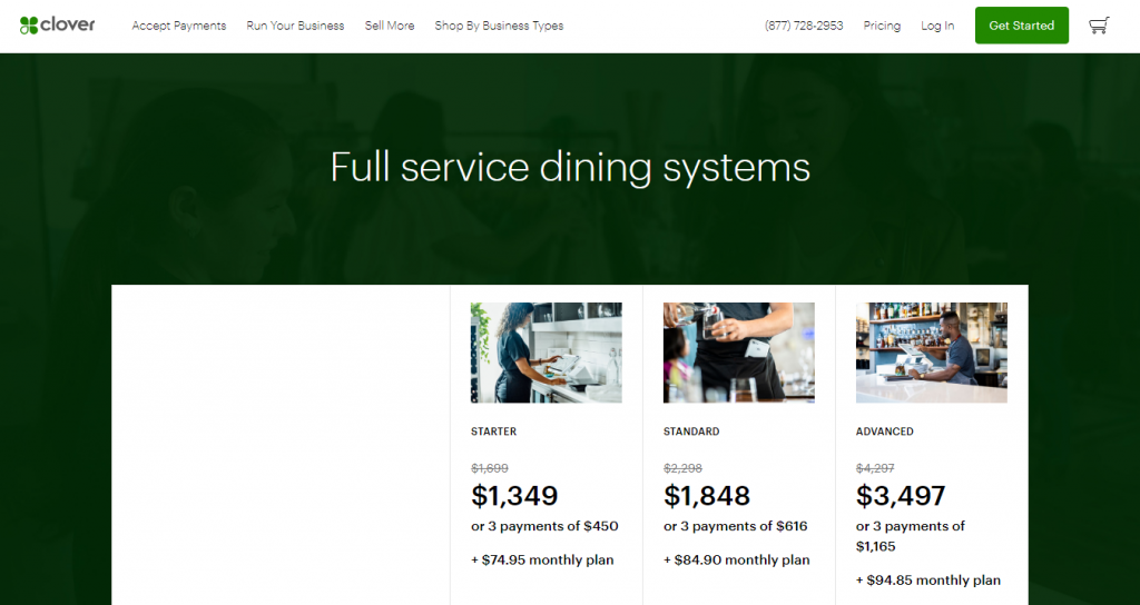 Clover pricing for full service dining systems