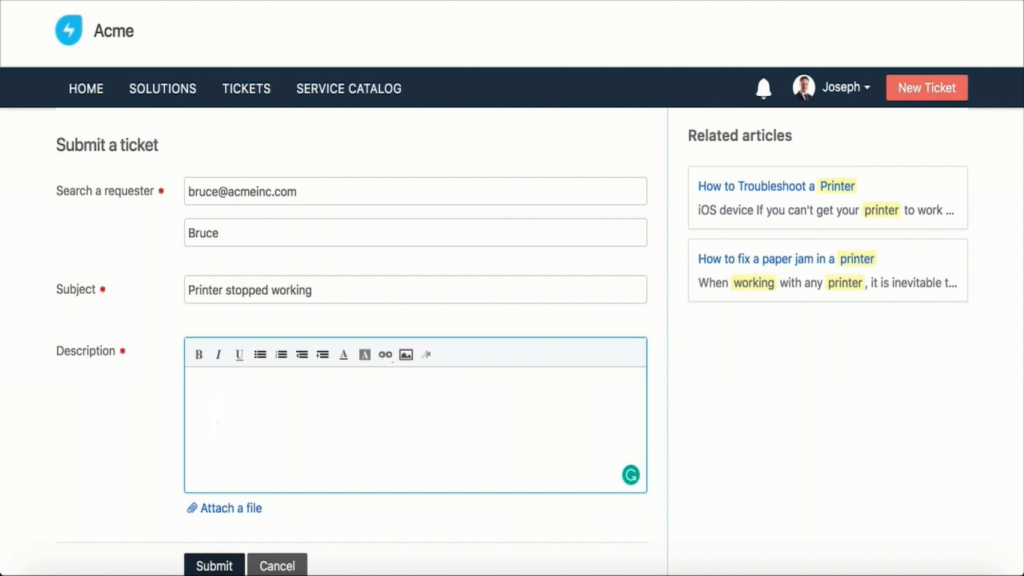 Freshservice incident management - creating a ticket