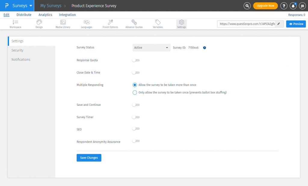 Customizable survey, QuestionPro