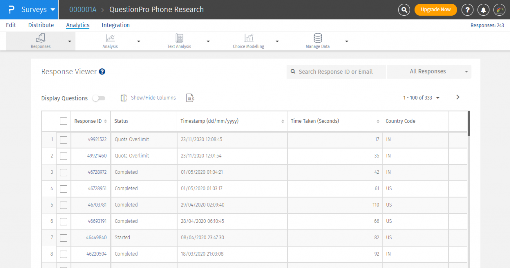 Data gathering feature, QuestionPro