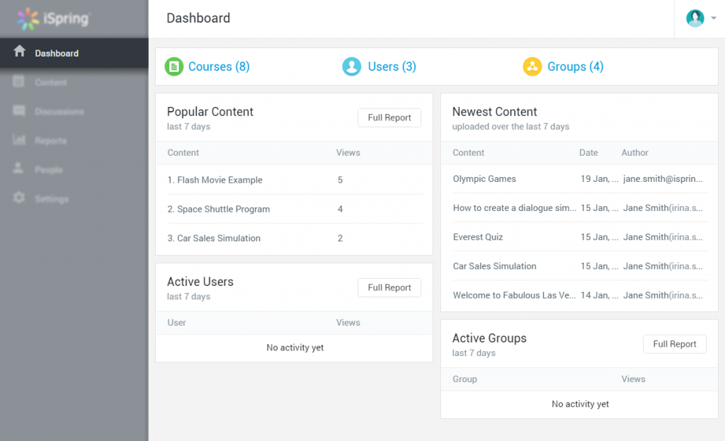 iSpring Learn LMS learner dashboard