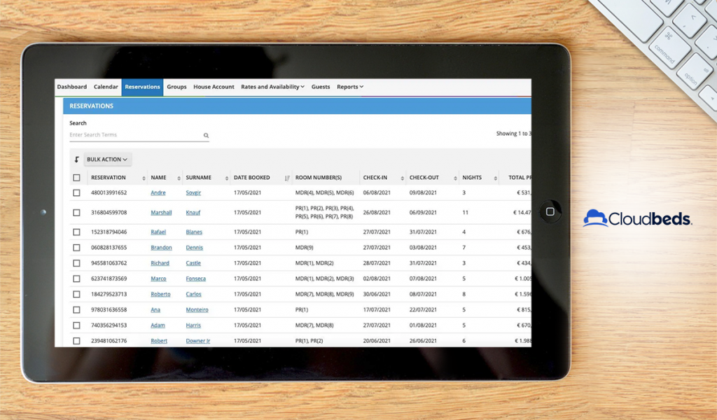 Cloudbeds dashboard