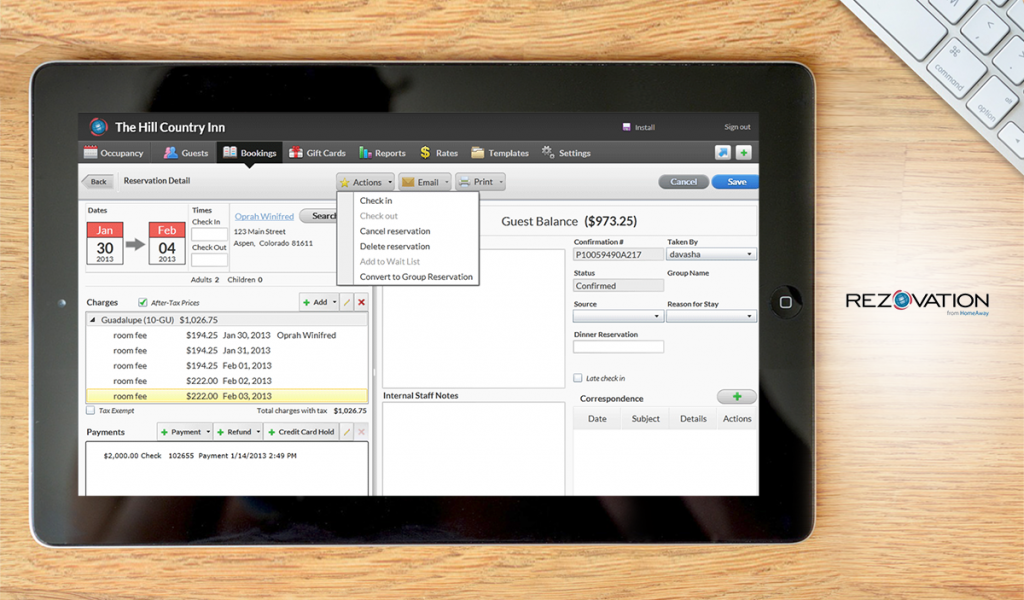 RezOvation dashboard