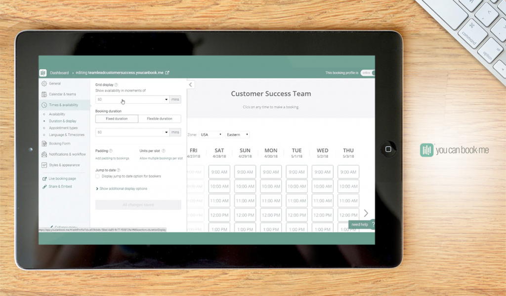YouCanBook.me dashboard