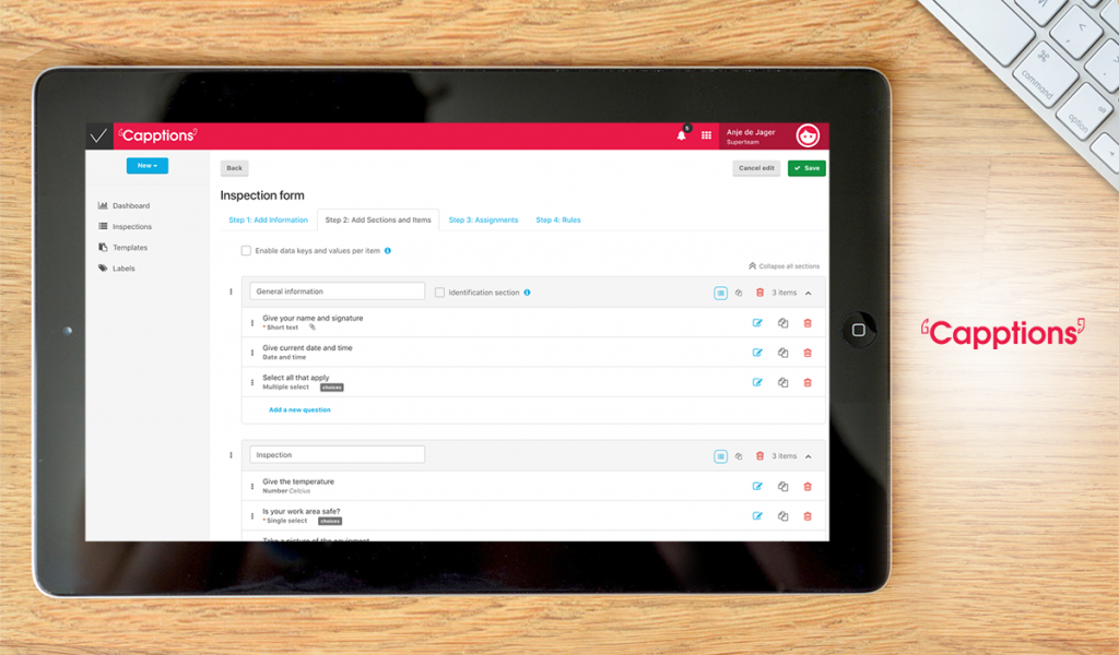 Capptions dashboard