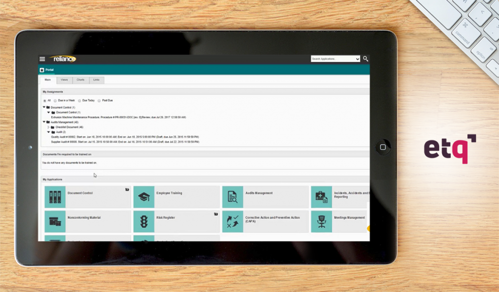 ETQ Reliance dashboard
