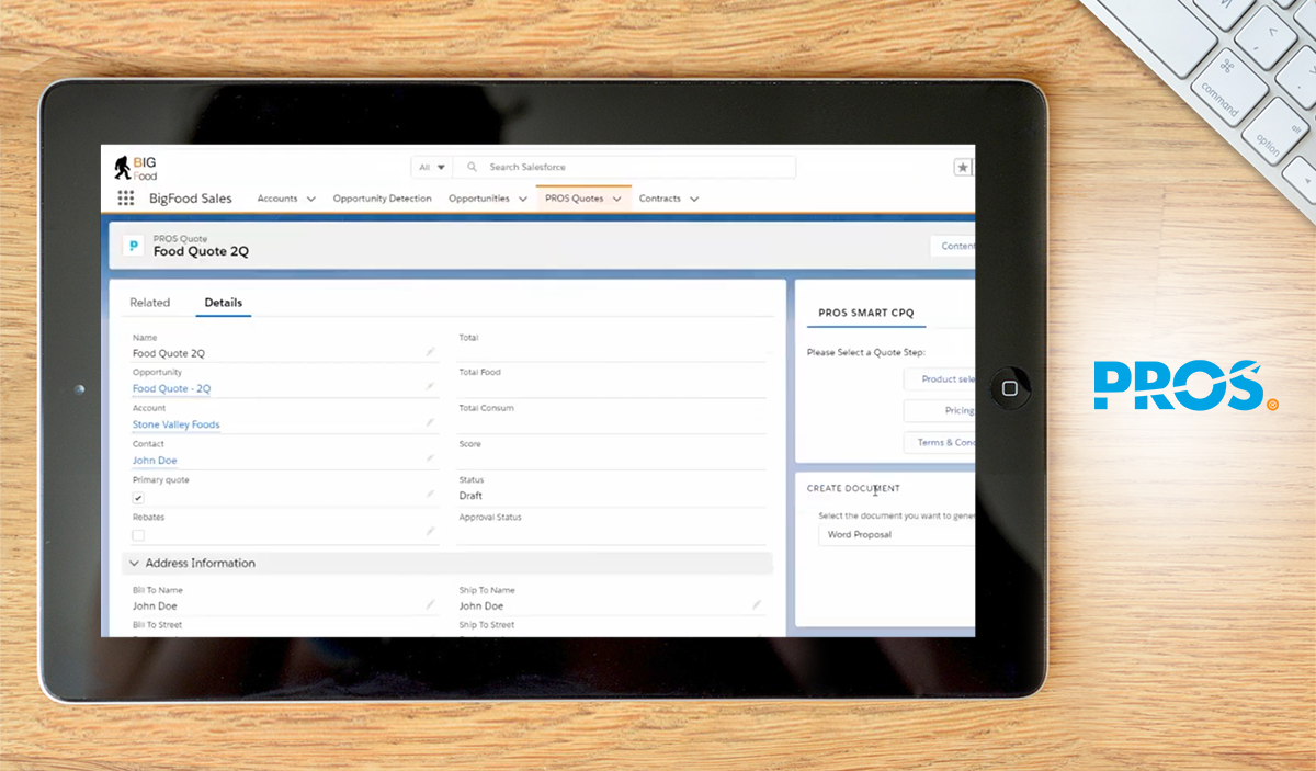 PROS Smart CPQ dashboard