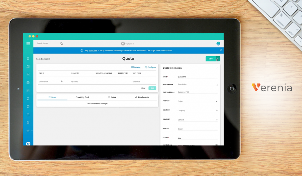 Verenia CPQ dashboard