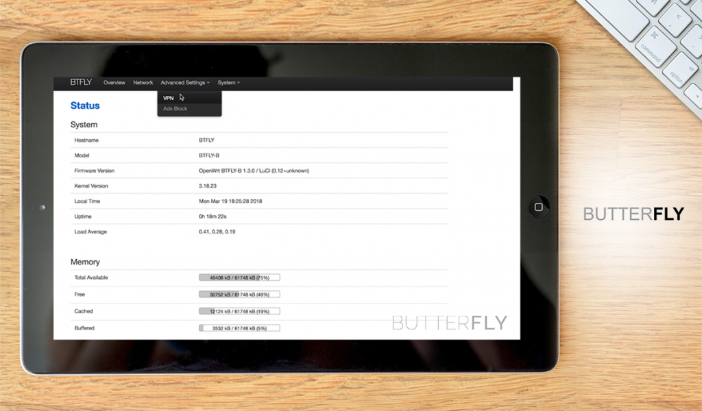 Butterfly VPN Router dashboard