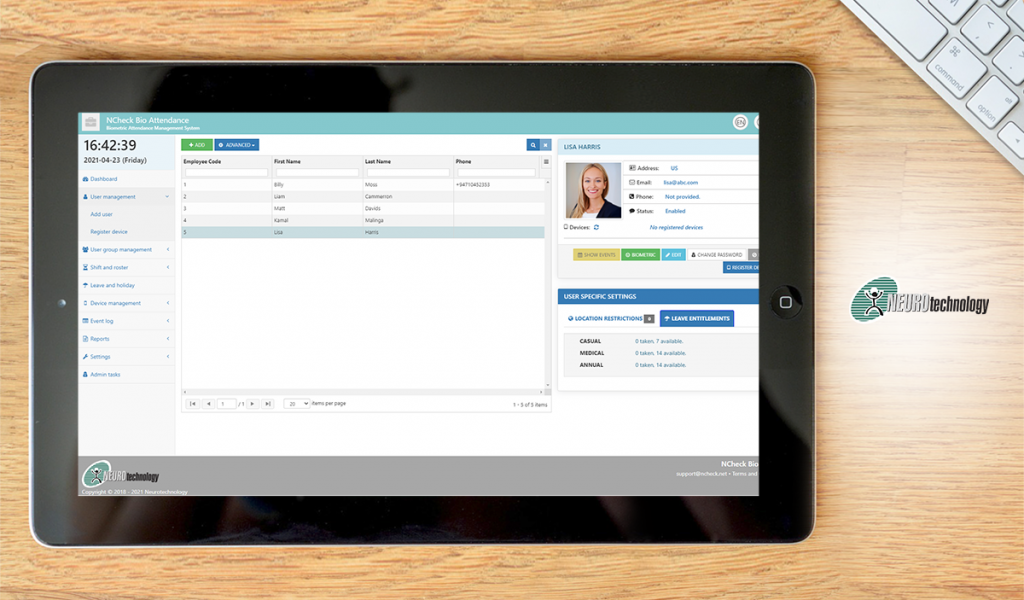 NCheck Bio Attendance dashboard