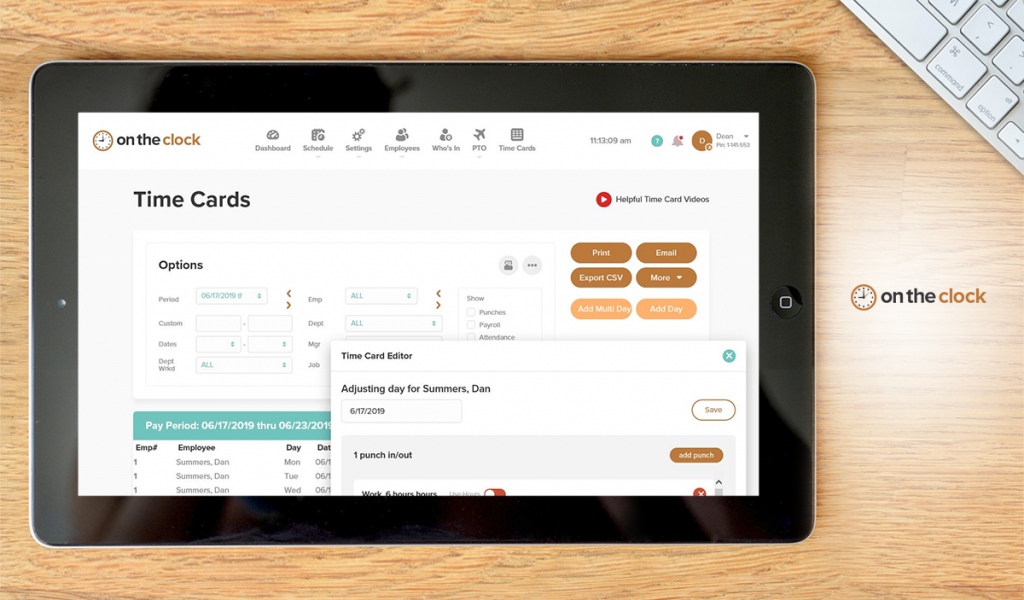 OnTheClock dashboard