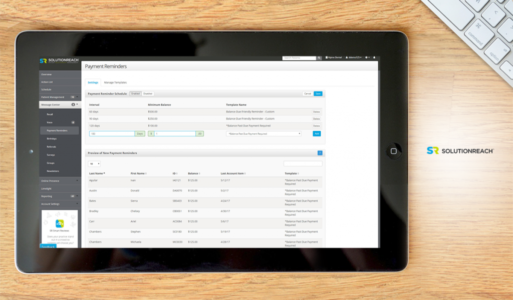 Solutionreach dashboard