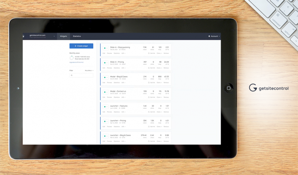 GetSiteControl dashboard