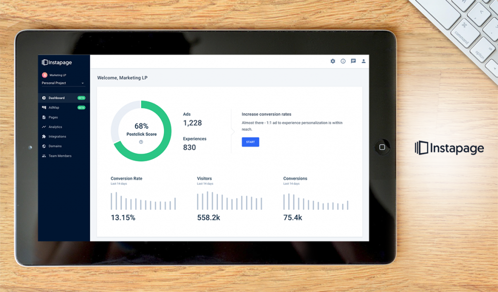 Instapage dashboard