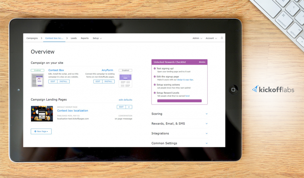 KickoffLabs dashboard