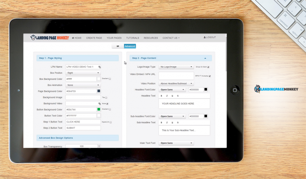 Landing Page Monkey dashboard
