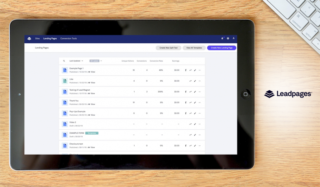 LeadPages dashboard