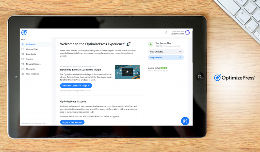 OptimizePress dashboard