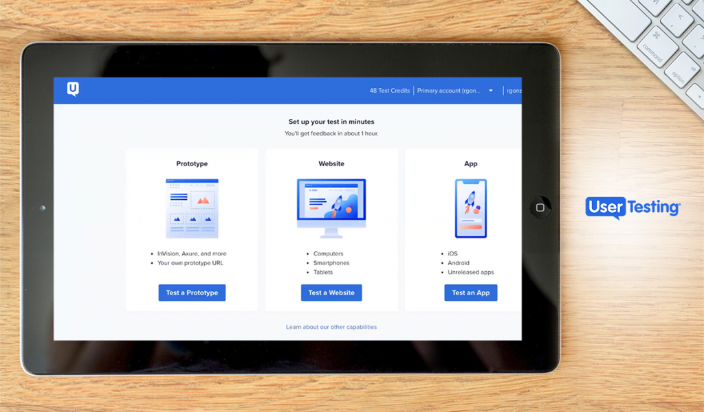 UserTesting dashboard