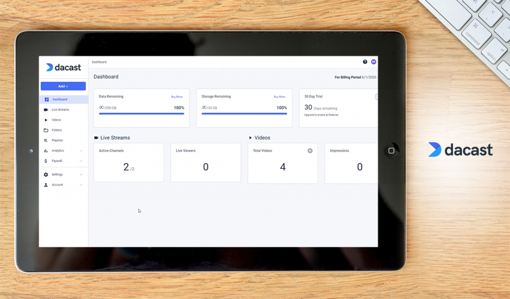 Dacast dashboard