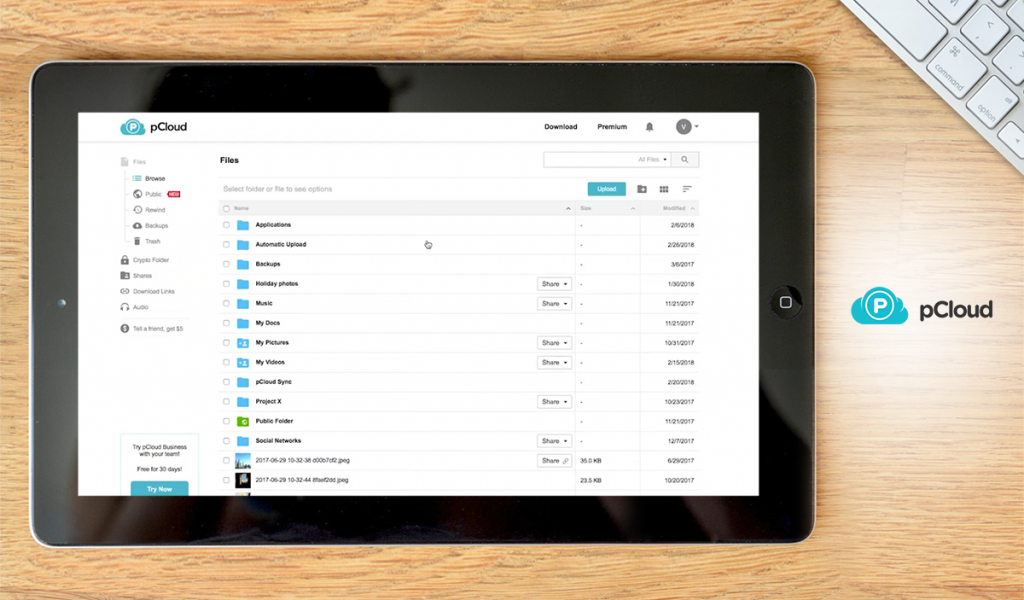 pCloud dashboard