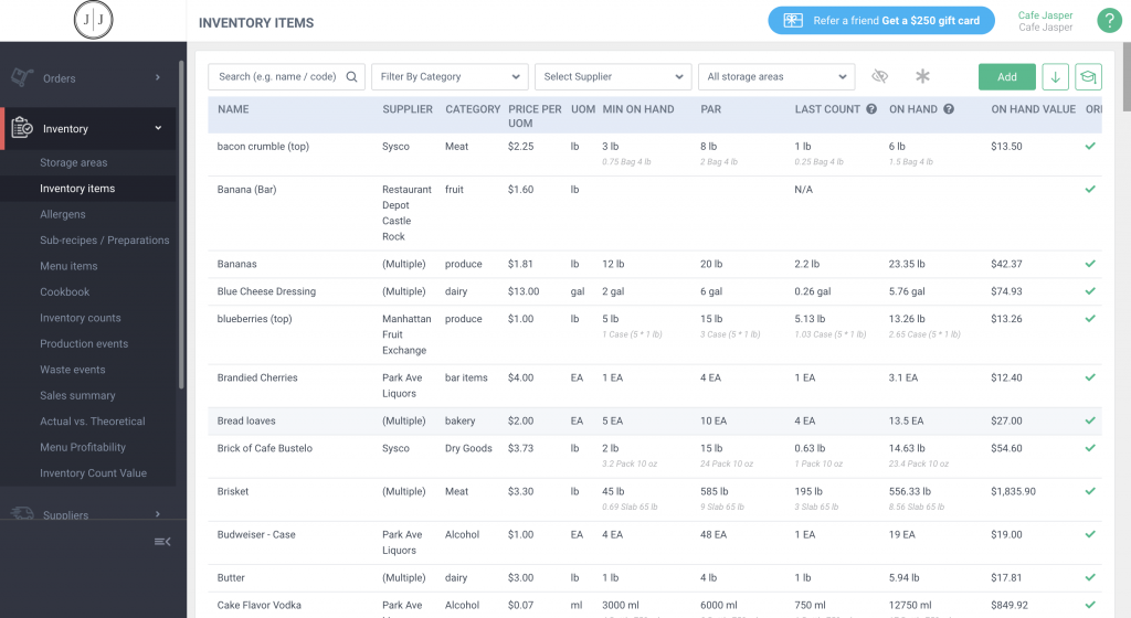 MarketMan integration dashboard
