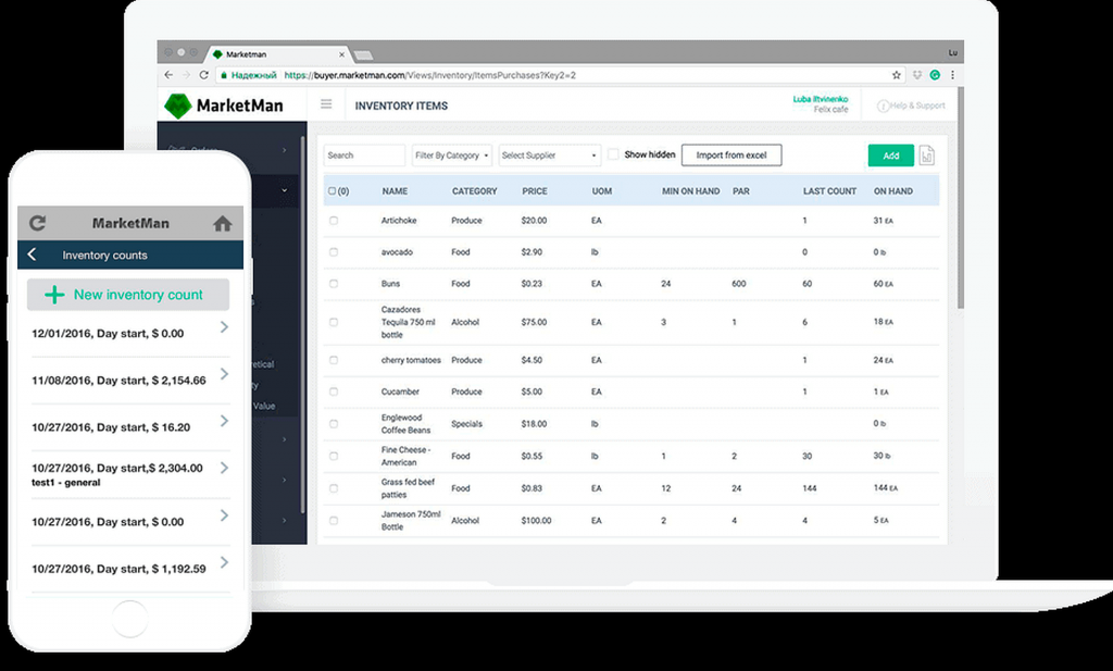 MarketMan GUI dashboard