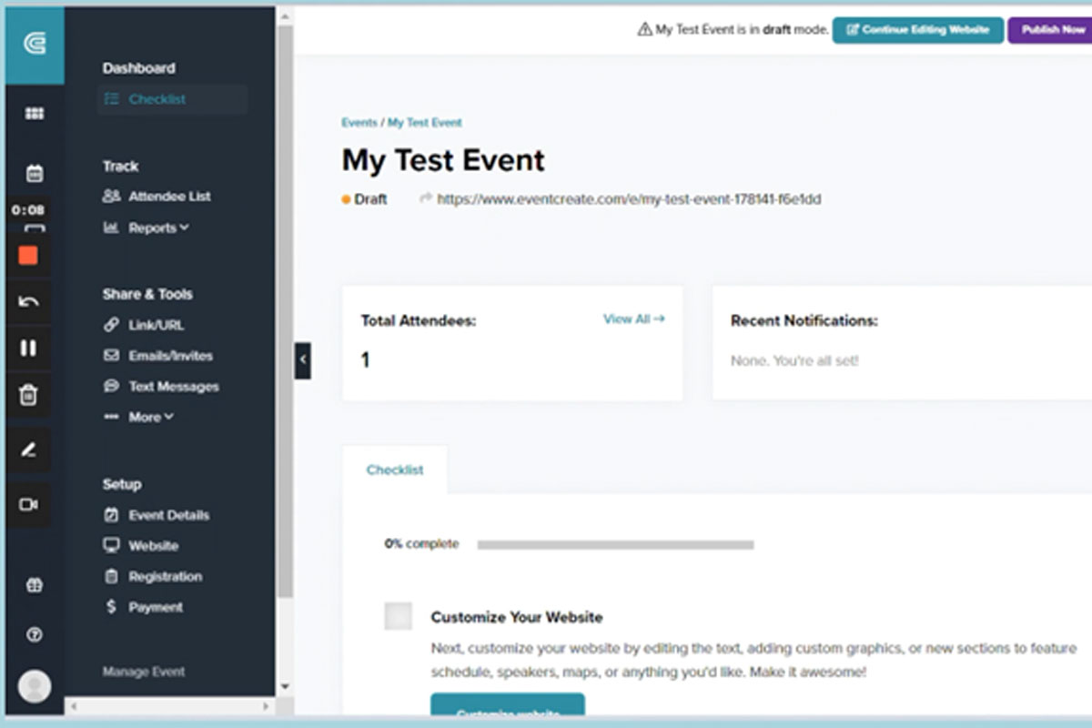 EventCreate website editor