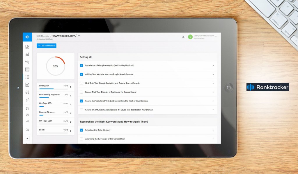 Ranktracker dashboard