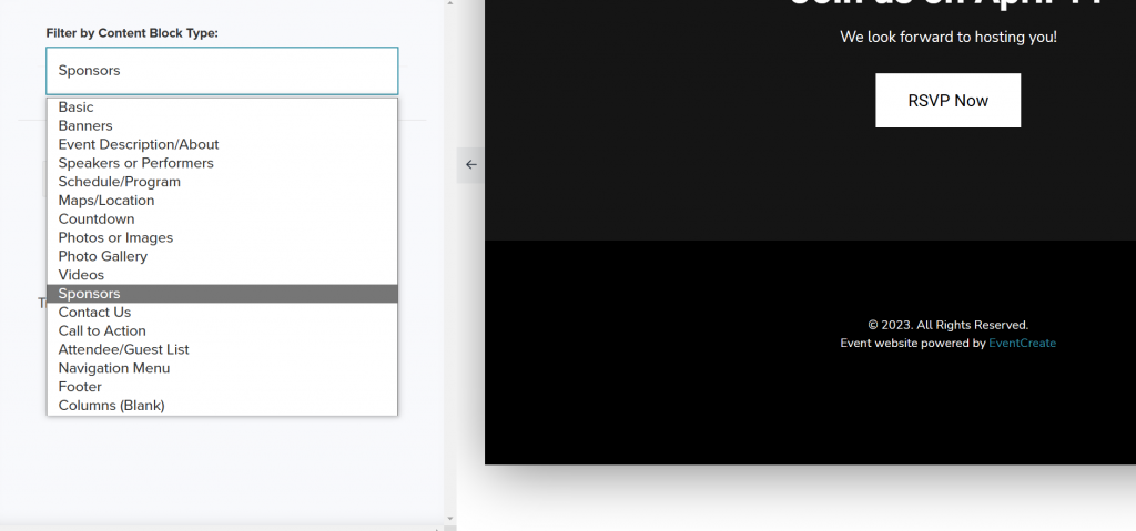 EventCreate content blocks