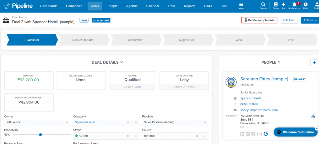 PIpeline CRM - Deals View