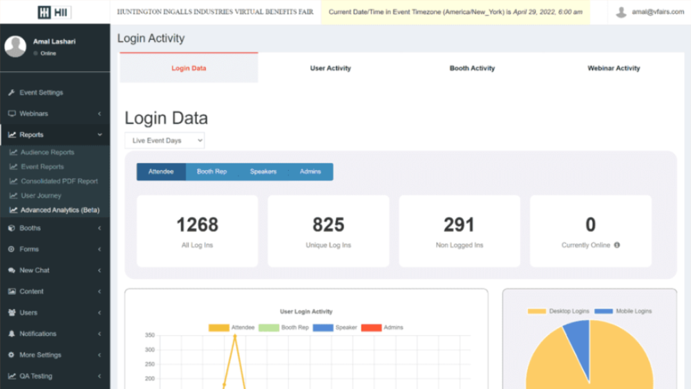 vFairs Login dashboard